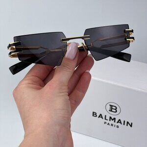 Balmain FIXE BPS-123A-54 Women BRAND NEW Sunglasses Titanium Gold Grey Geometric